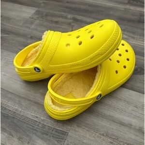 yellow mens fuzzy crocs